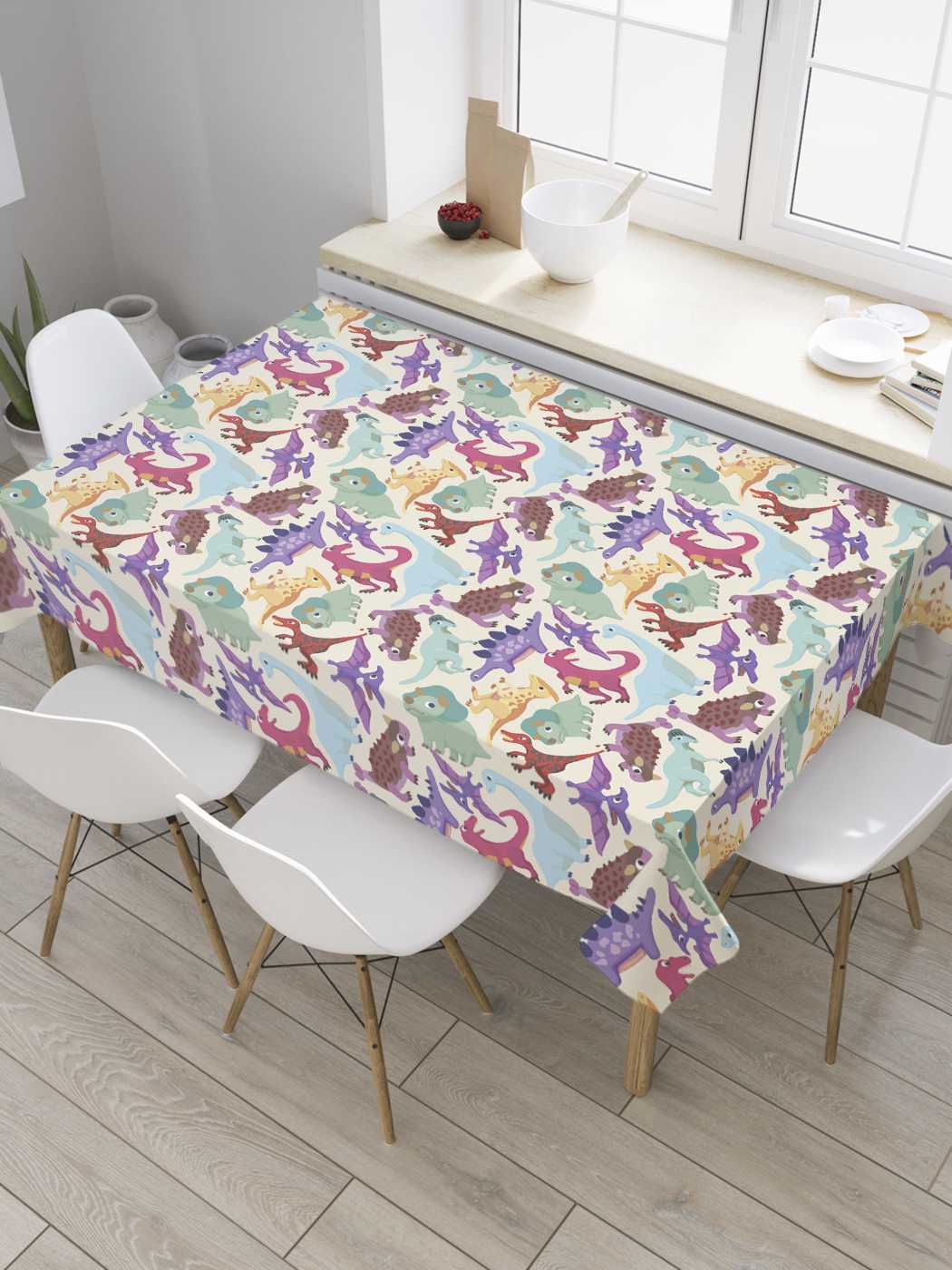 

Скатерть прямоугольная JoyArty "Смешные динозавры" из сатена, 120x145 см, Голубой, Смешные динозавры