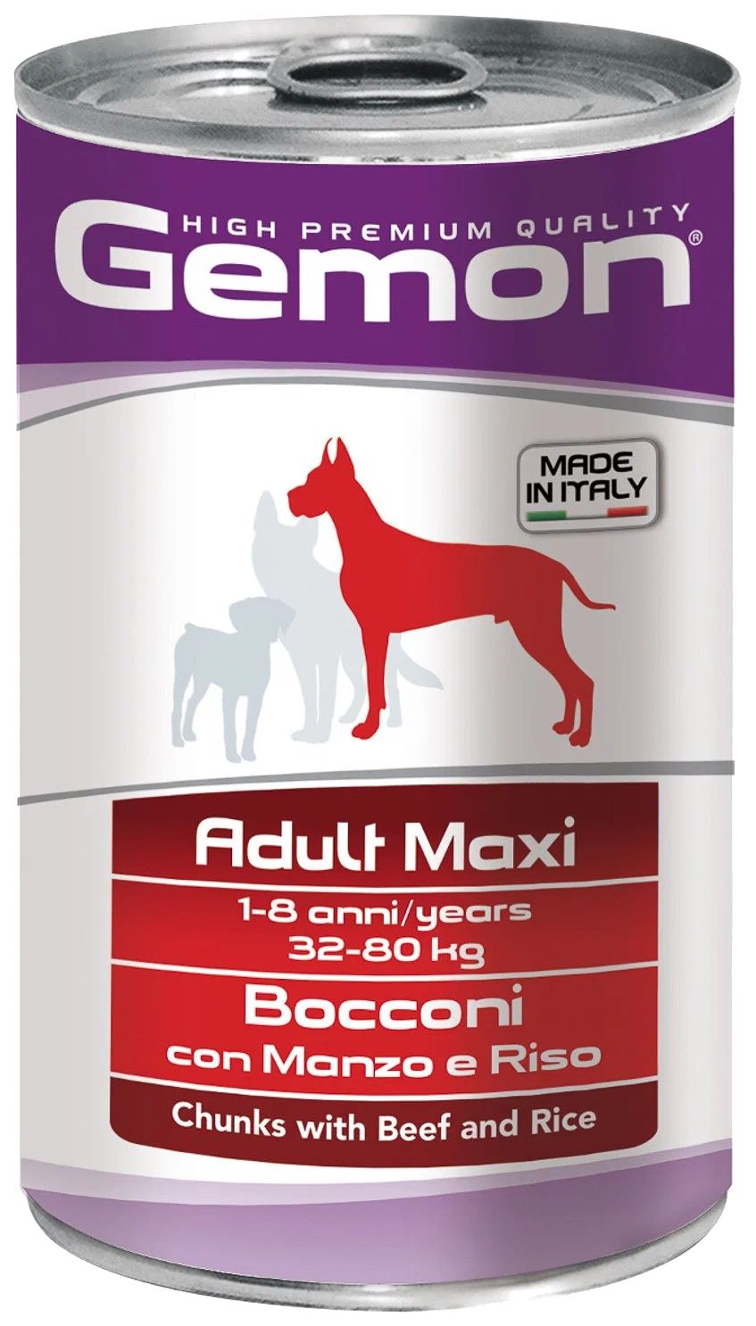 

Консервы для собак Gemon Dog Maxi, с говядиной и рисом, 1250 г