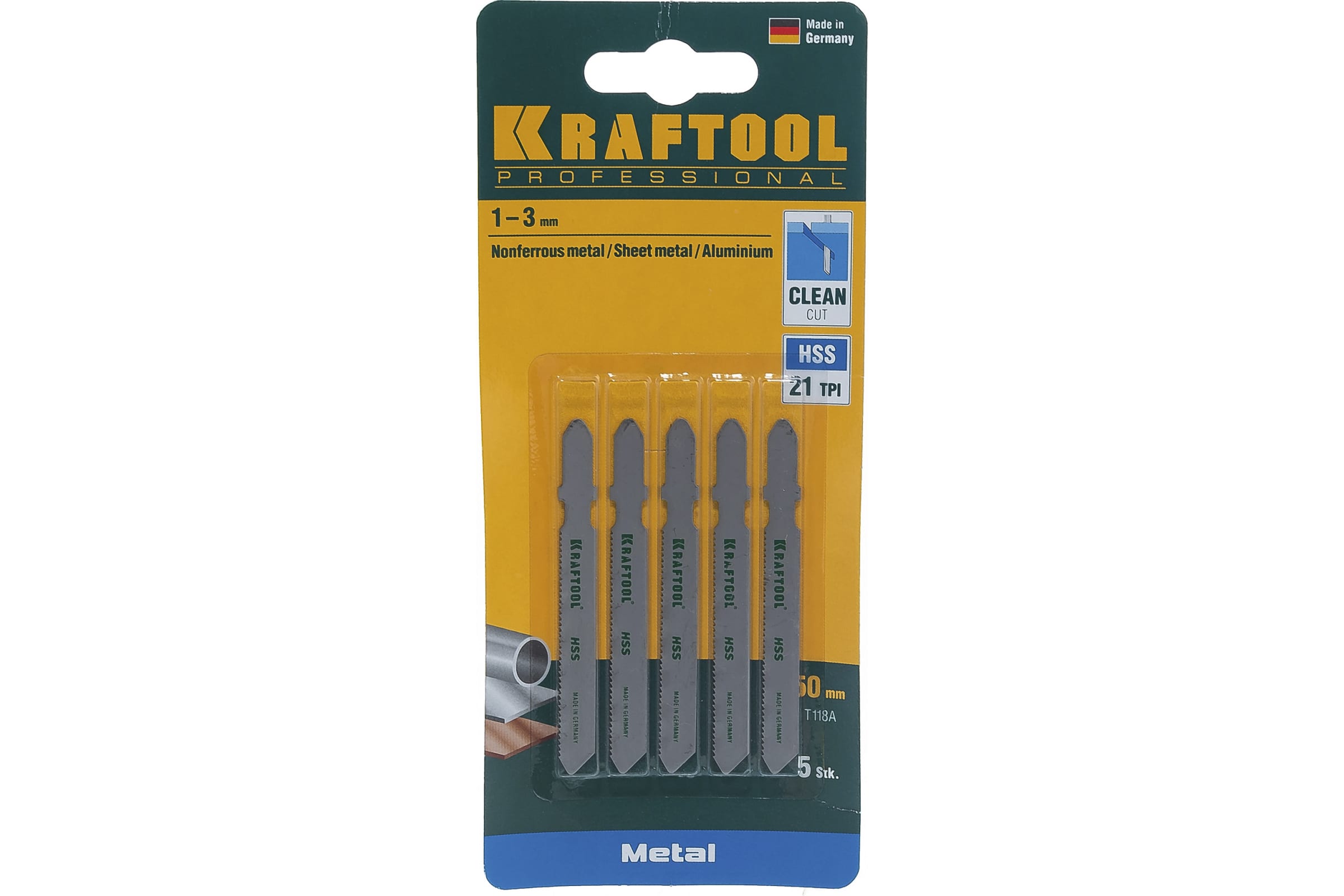 Пилки KRAFTOOL для эл/лобзика, HSS, по металлу, 1.5-2 мм, EU-хвост., шаг 1.2 мм, 50 мм, 5 100043127298