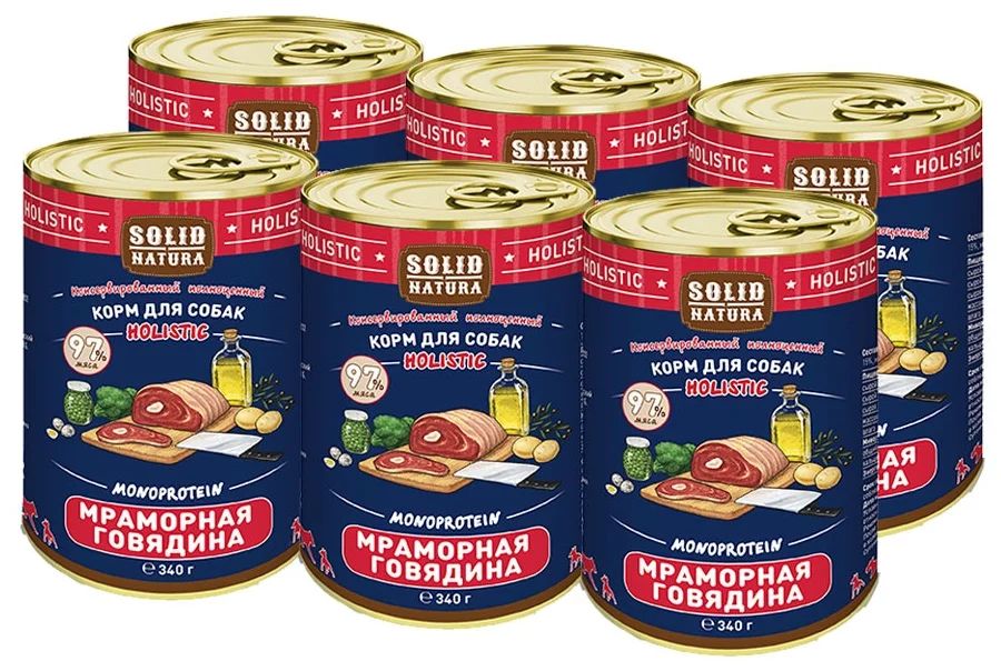 

Влажный корм для собак Solid Natura Holistic, говядина, 6 шт по 340 г