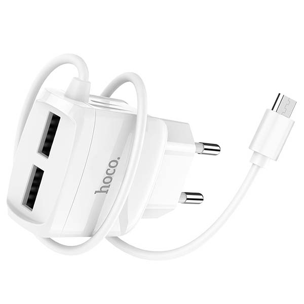 фото Сетевое зарядное устройство hoco rc2, 2xusb, 2,1 a, (ут000022093) white