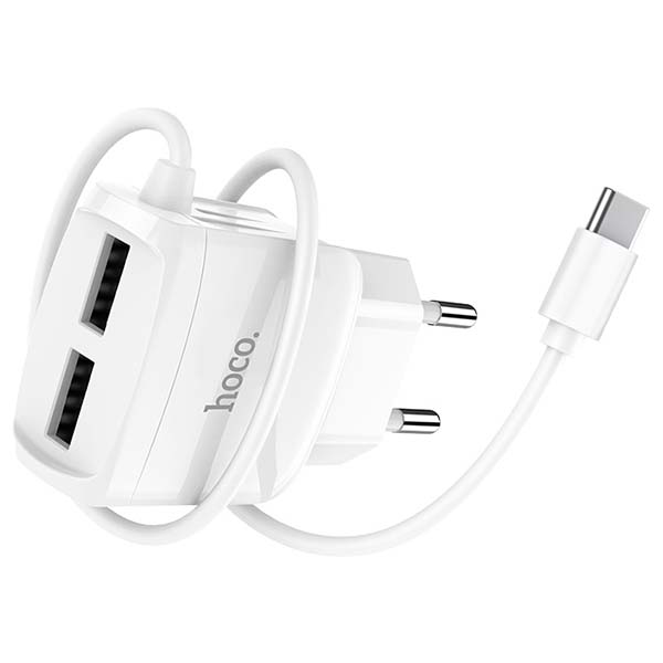 фото Сетевое зарядное устройство hoco rc2, 2xusb, 2,1 a, white