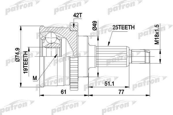 Шрус наружный PATRON abs42 для Suzuki Baleno 95-02, хечбэк 95-02, универсал 97-02 PCV3741