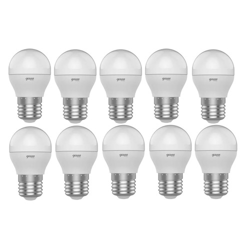 фото Упаковка ламп led gauss e27, шар, 7.5вт, 4100к, белый нейтральный, 10 шт. [1053228]