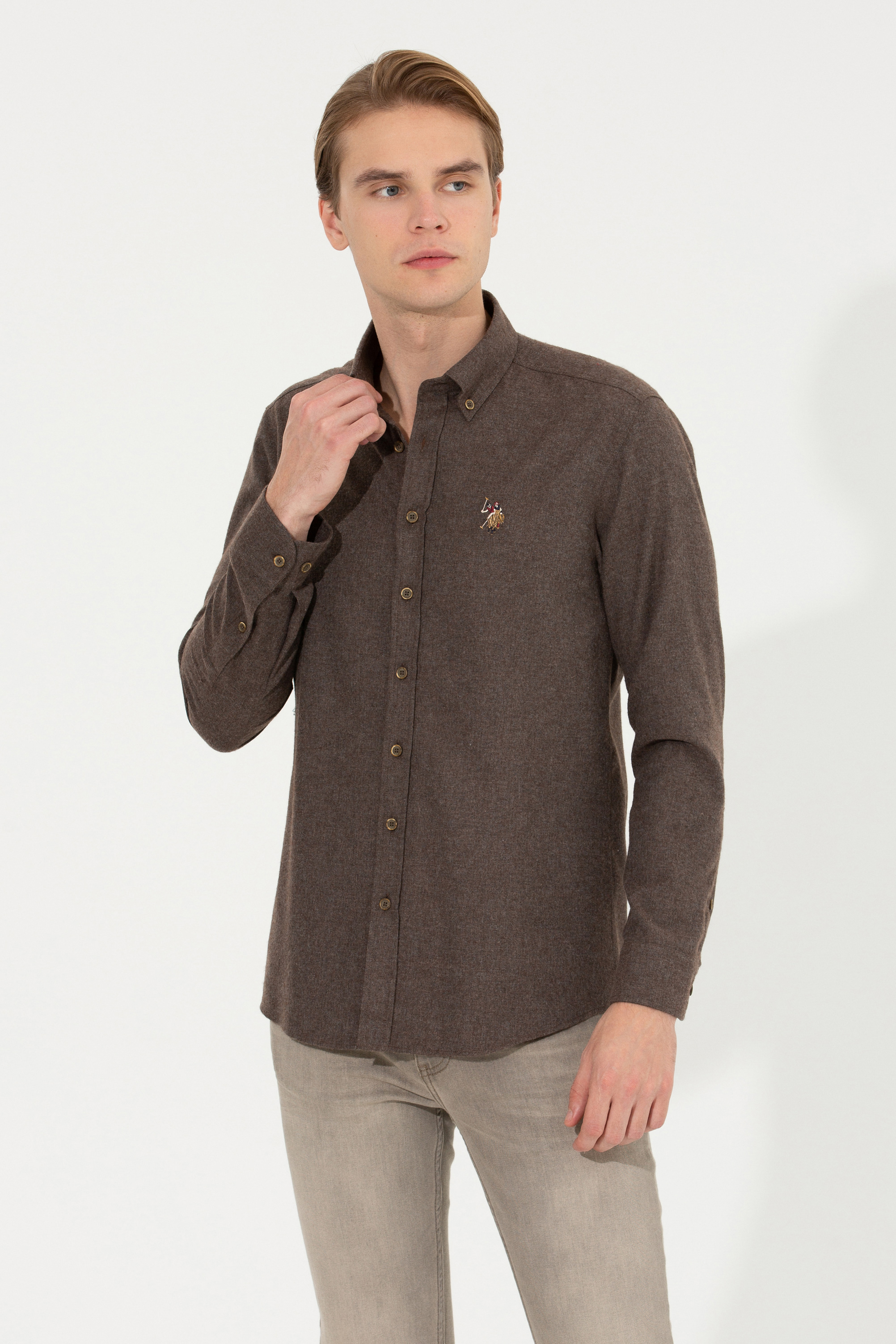 Рубашка мужская U.S. POLO Assn. G081SZ0040AKIS022K коричневая XL