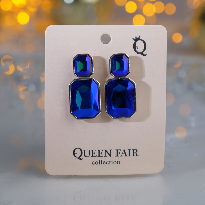 фото Клипсы queen fair вечеринка, ромбы, синие, в серебре