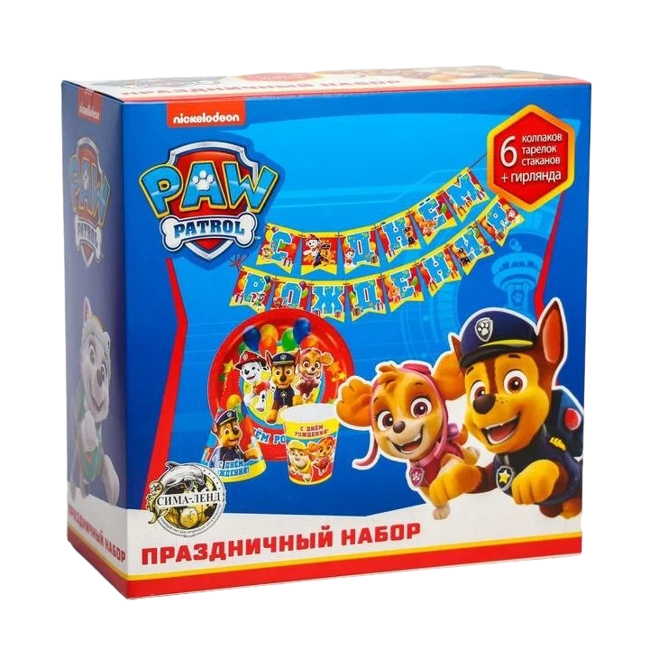 Бумажная посуда PAW Patrol тарелки стаканчики гирлянда