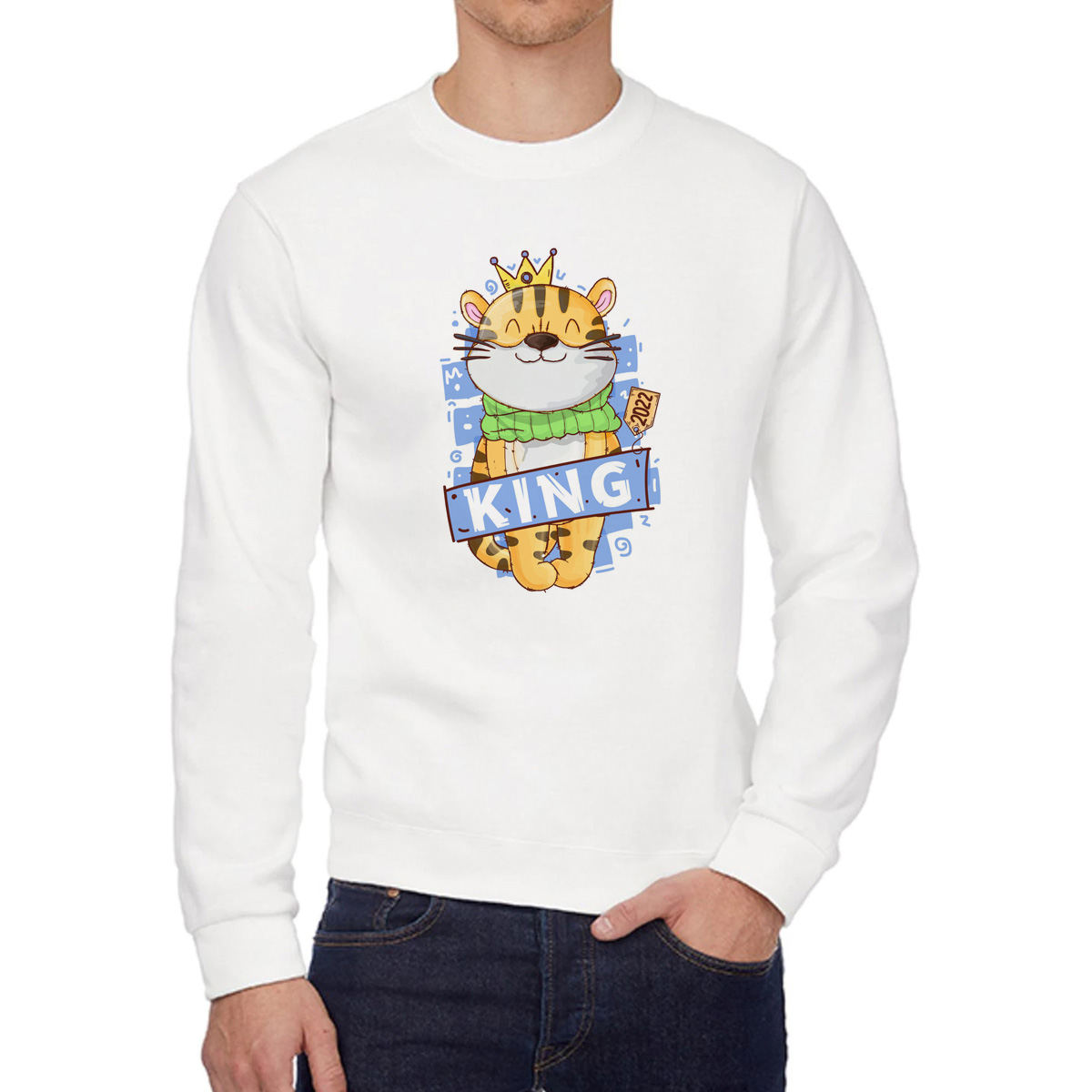 

Свитшот мужской CoolPodarok Король тигр 2022 белый 44 RU, Король тигр 2022