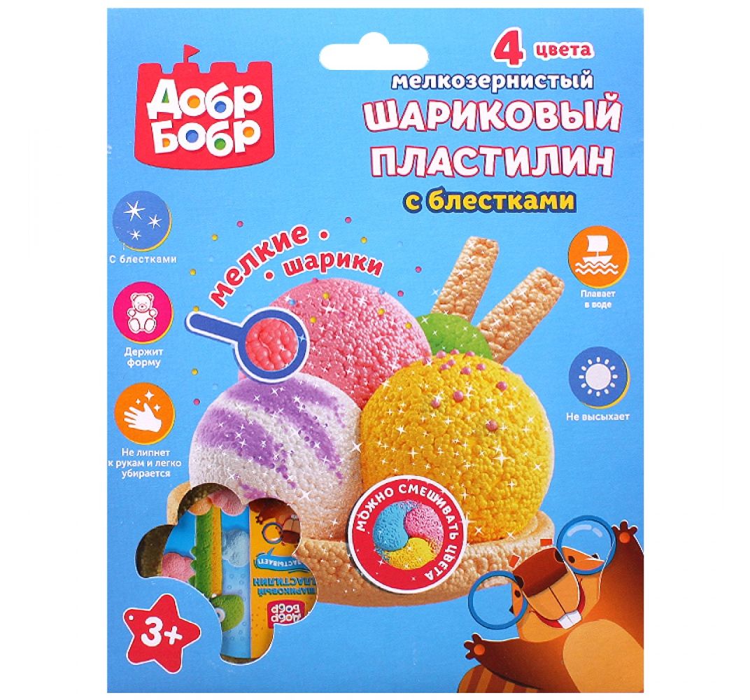 

Шариковый пластилин 1Toy мелкозернистого с блестакми, в ассорт.