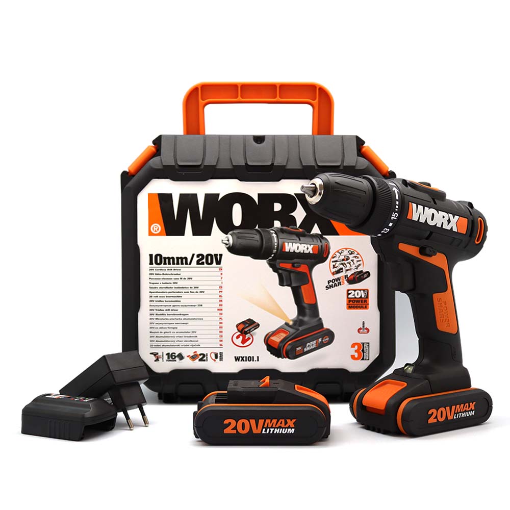 Дрель-шуруповерт аккумуляторная WORX WX1011 20В 2х15Ач кейс 1586000₽