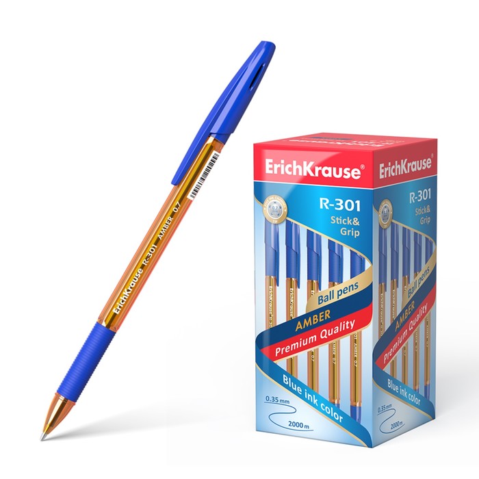 

Ручка шариковая ErichKrause R-301 Amber Stick & Grip, узел 0.7 мм, чернила синие, резиновы
