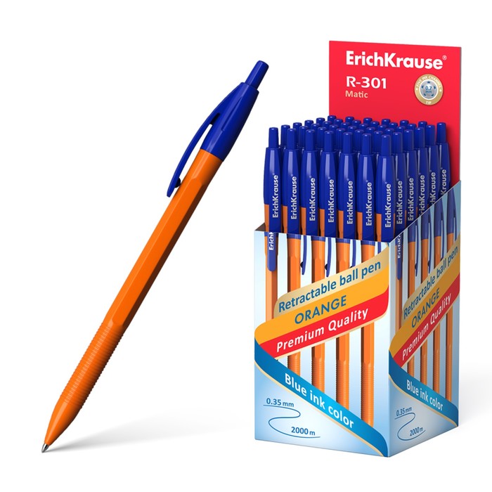 

Ручка шариковая ErichKrause R-301 Matic Orange, узел 0.7 мм, автоматическая, стержень сини