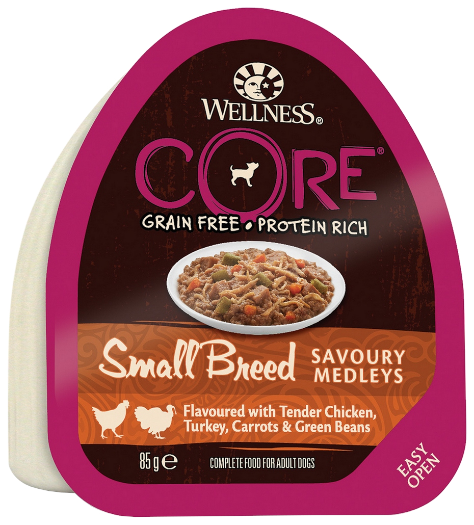 

Влажный корм для собак Wellness Core Small Breed Savoury Medleys с курицей и индейкой 85 г