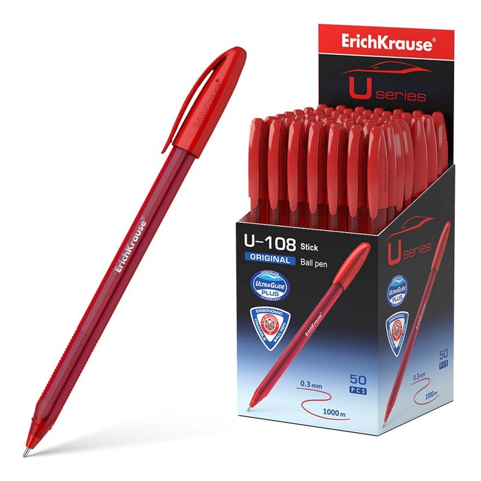 

Ручка шариковая ErichKrause U-108 Original Stick 1.0, Ultra Glide Technology, красная(50 ш