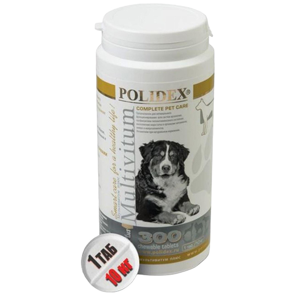 фото Витаминный комплекс polidex мультивитум плюс для щенков и собак крупных пород 300 таблеток