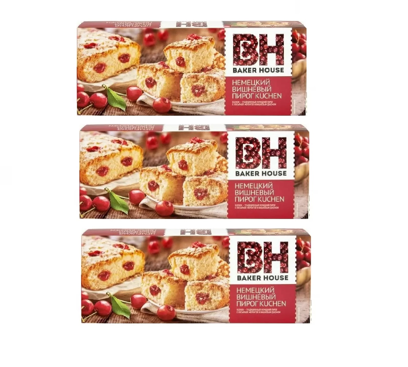 

Пирог бисквитный Baker House Kuchen вишня, 350 г х 3 шт, вишня