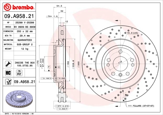

Тормозной диск brembo передний окрашенный 350 мм 09a95821