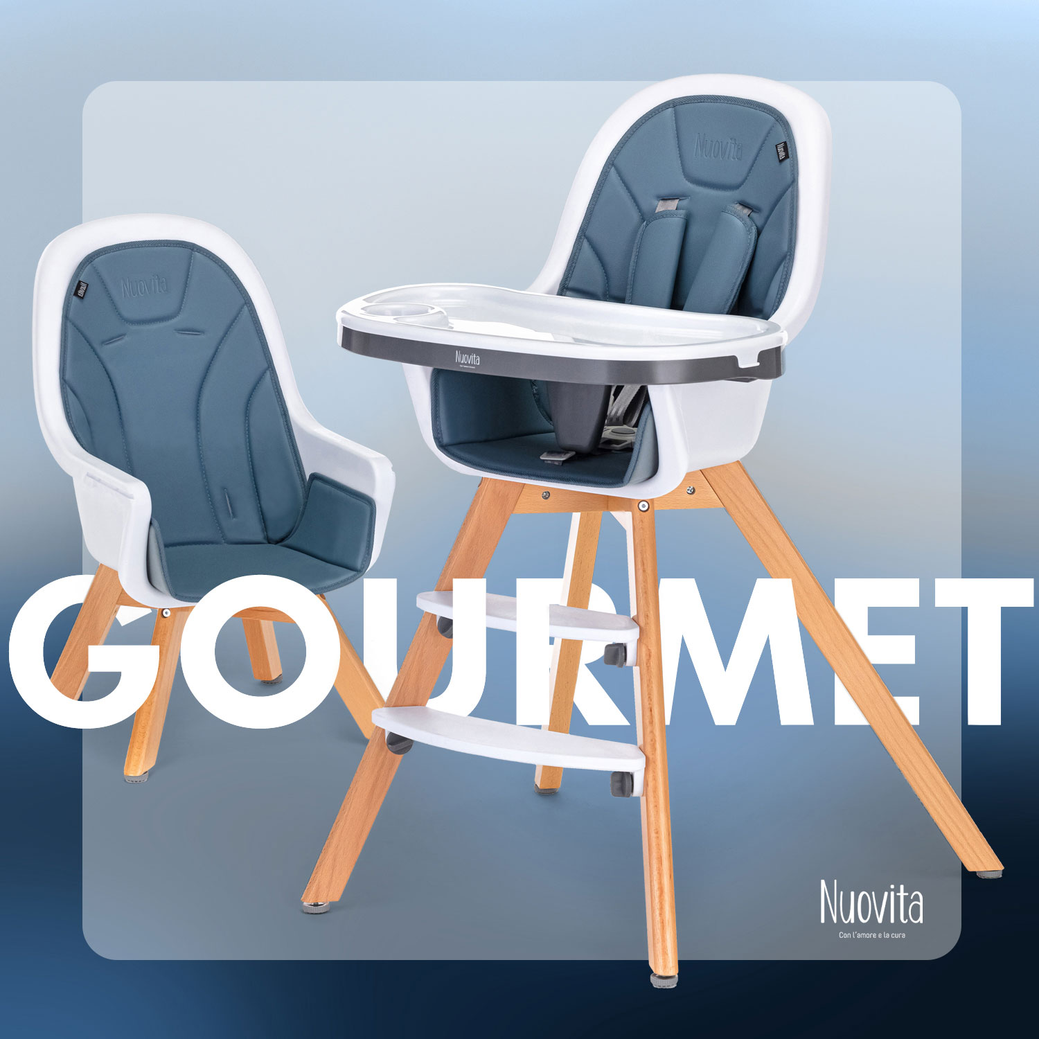 Стульчик для кормления Nuovita Gourmet (Blu, Legno/Синий, Деревянный), до 5 лет стульчик для кормления nuovita gourmet g1 lux 3 в 1