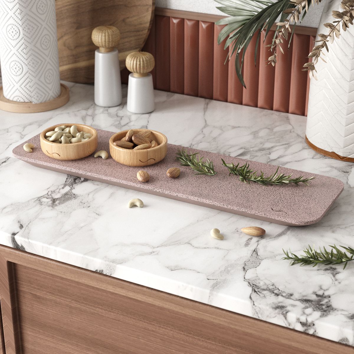 Декоративный поднос MUSKO HOME 36x16,5 см, бетон, розовый глянцевый