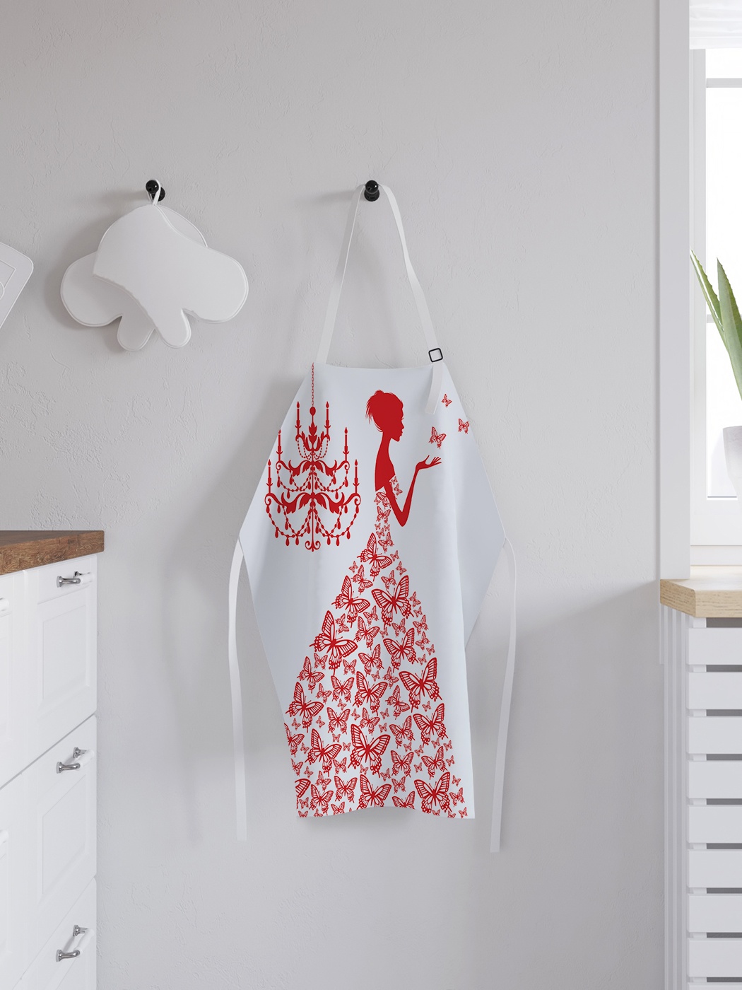 фото Фартук кухонный регулируемый "платье с красными бабочками", универсальный размер joyarty