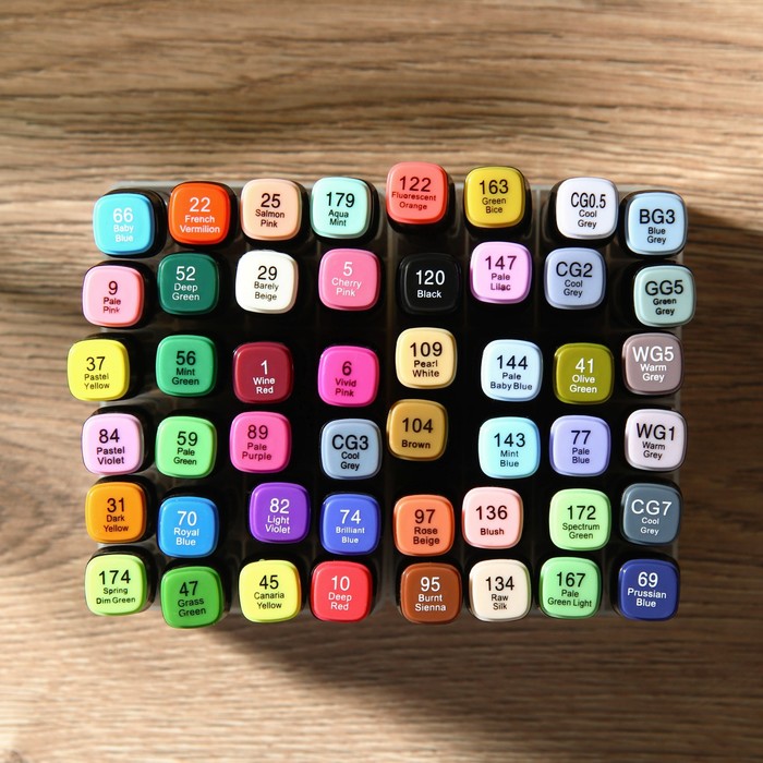 

Маркеры для скетчинга 2-х сторонние, 48 цветов Basic colors pastel