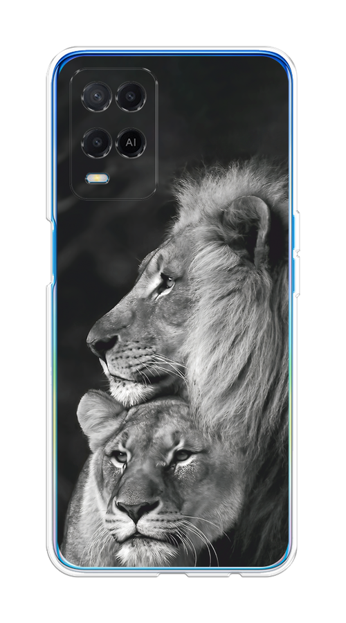 

Чехол на Oppo A54 "Львиная пара", Черный;серый;белый, 256150-1