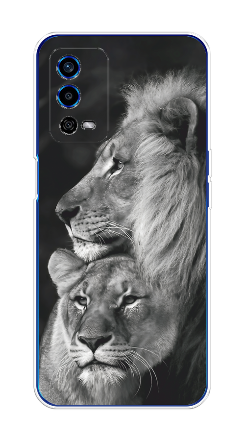 

Чехол на Oppo A55 4G "Львиная пара", Черный;серый;белый, 259150-1