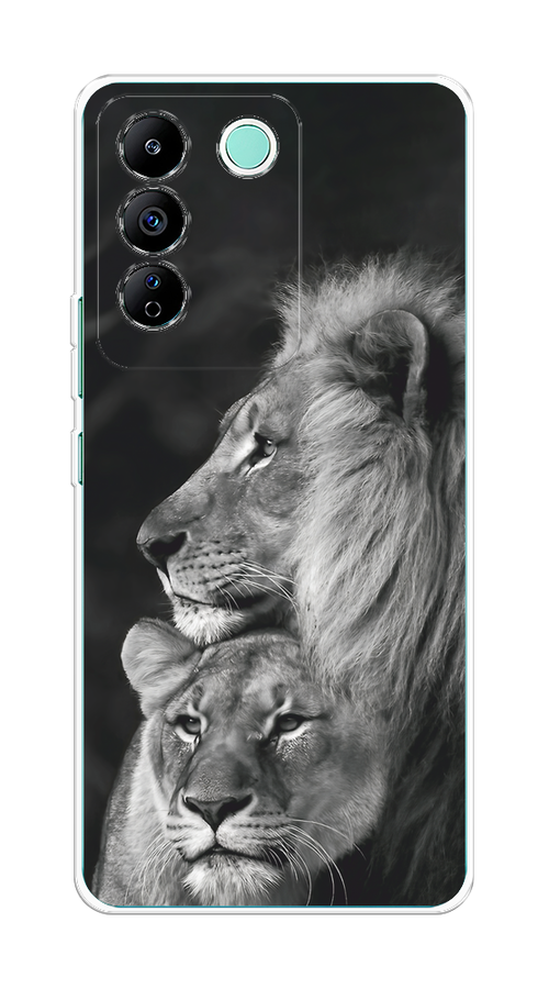 

Чехол на Vivo T2 4G "Львиная пара", Черный;серый;белый, 269550-1
