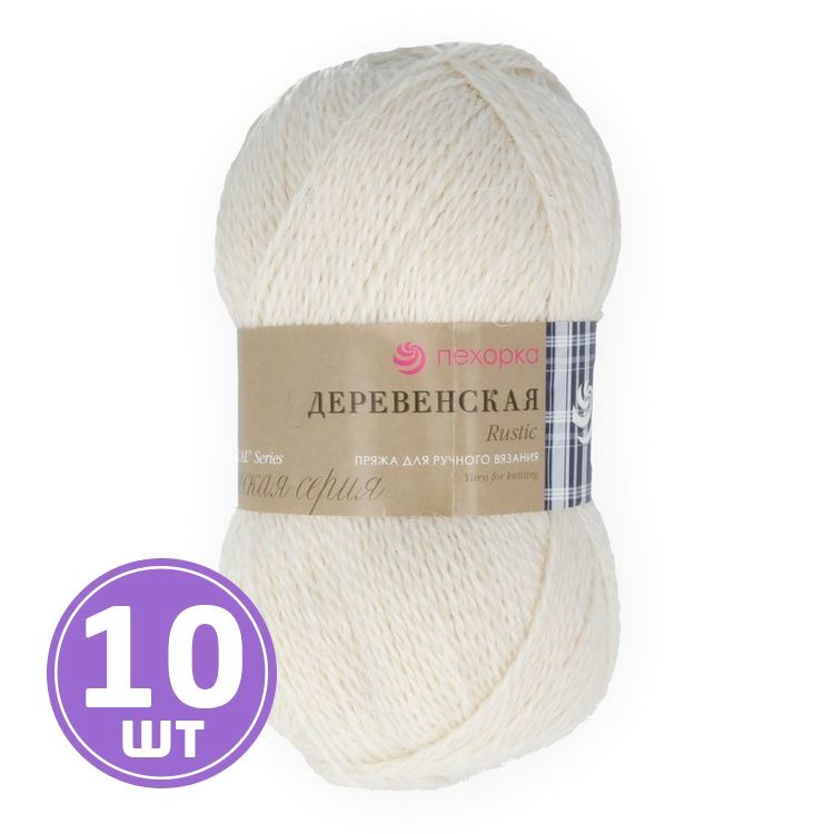 

Пряжа Пехорка Деревенская 001 белый 10 шт. по 100 г
