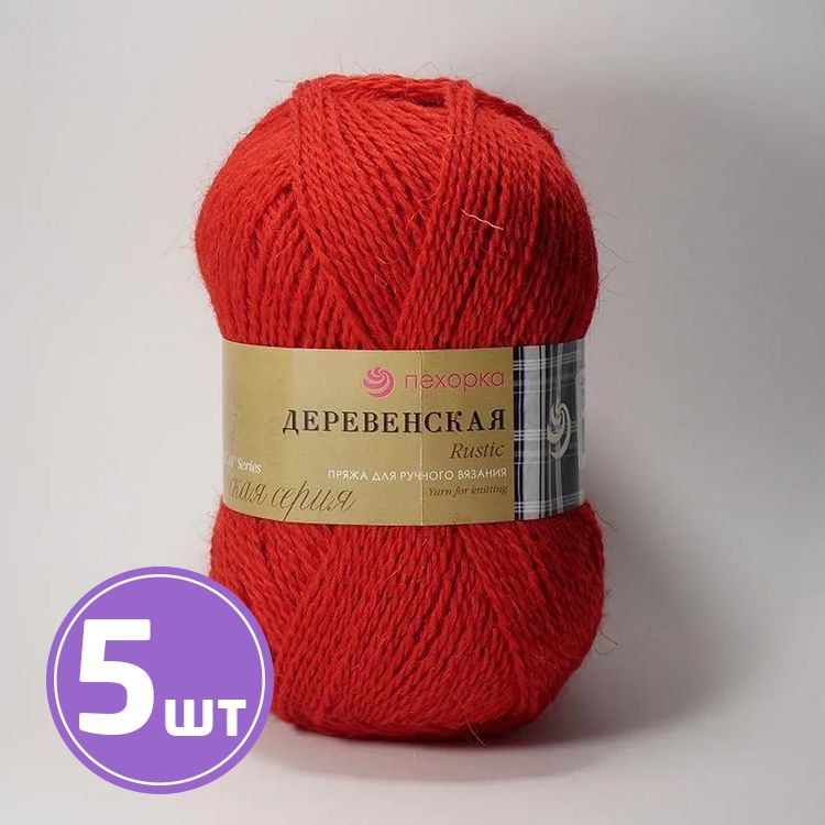 

Пряжа Пехорка Деревенская 88 красный мак 5 шт. по 100 г