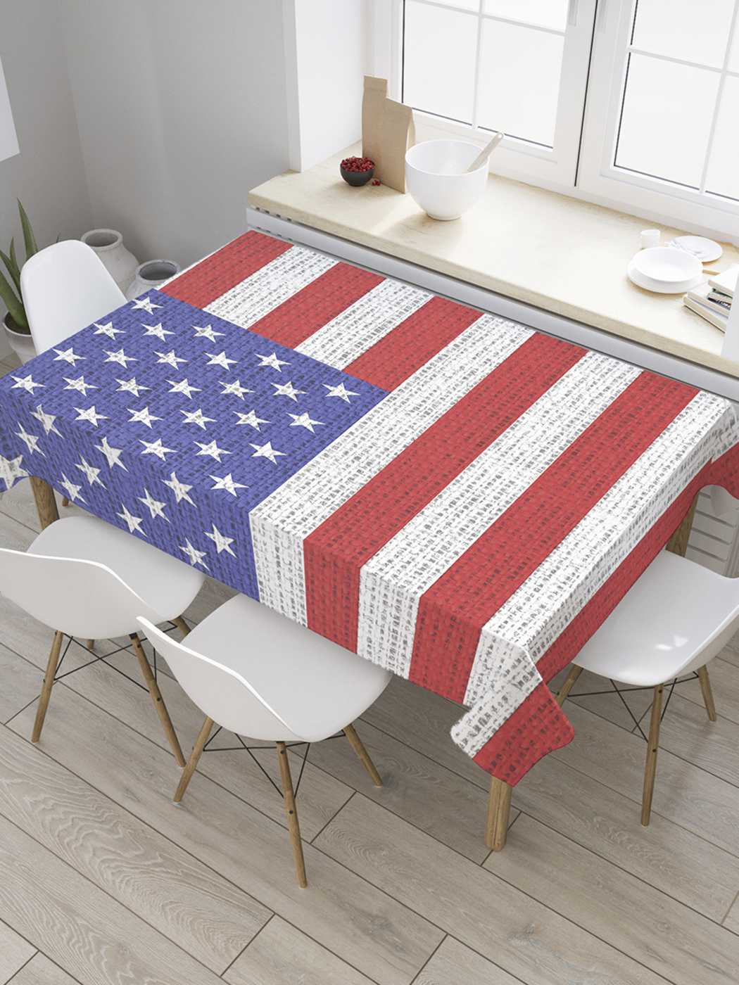 

Скатерть прямоугольная JoyArty "Вышитый американский флаг" из оксфорда, 180x145 см, Серый, Вышитый американский флаг