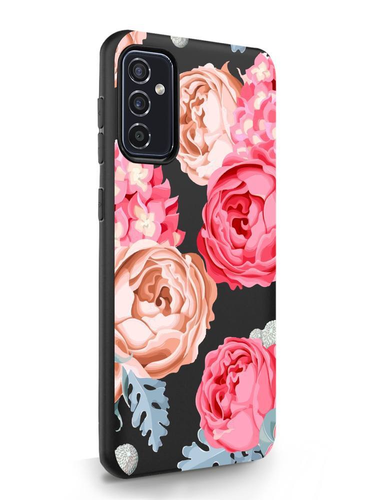 

Чехол MustHaveCase Samsung Galaxy M52 Пионы черный, Samsung Galaxy M52 Пионы