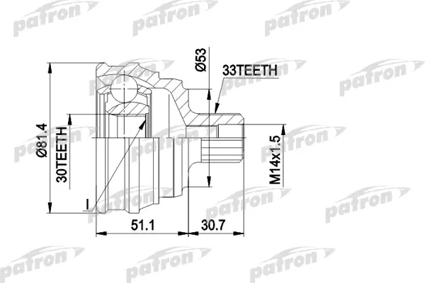 

ШРУС наружн к-кт 33x53x30 AUDI: 80 PATRON PCV1066