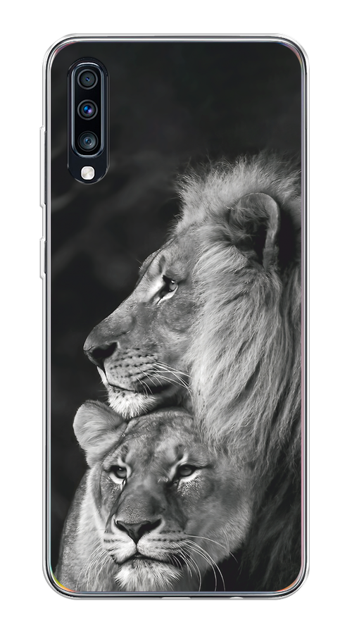 

Чехол на Samsung Galaxy A70 "Львиная пара", Черный;серый;белый, 28150-1