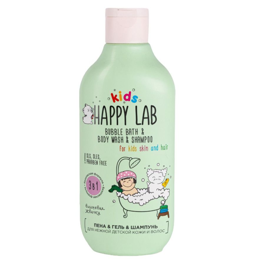 

Пена Гель Шампунь 3 в 1 Happy Lab kids вишневая жвачка 300 мл, 000009574