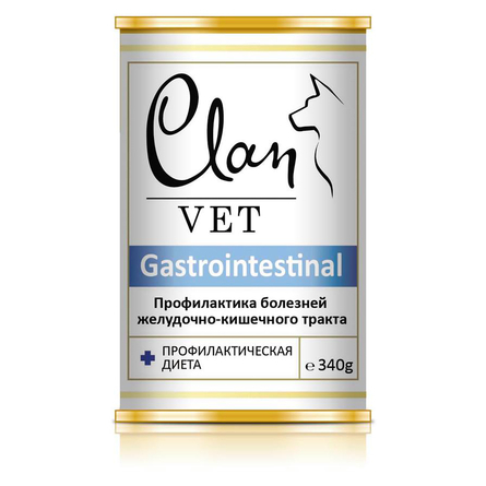 

Влажный корм для собак Clan Vet Gastrointestinal профилактика болезней жкт 340 г