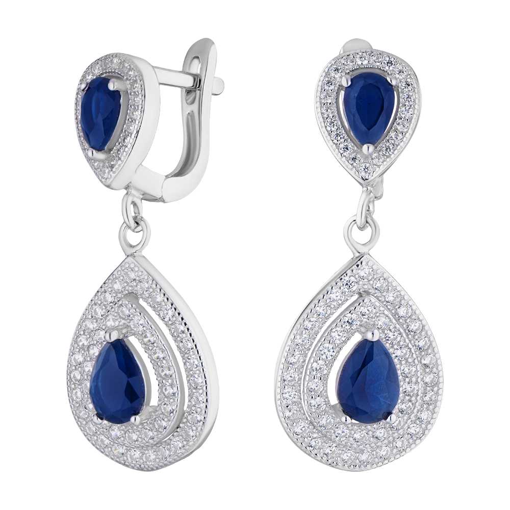 

Серьги из серебра с сапфиром и фианитами ЮВЕЛИР КАРАТ B9607-E