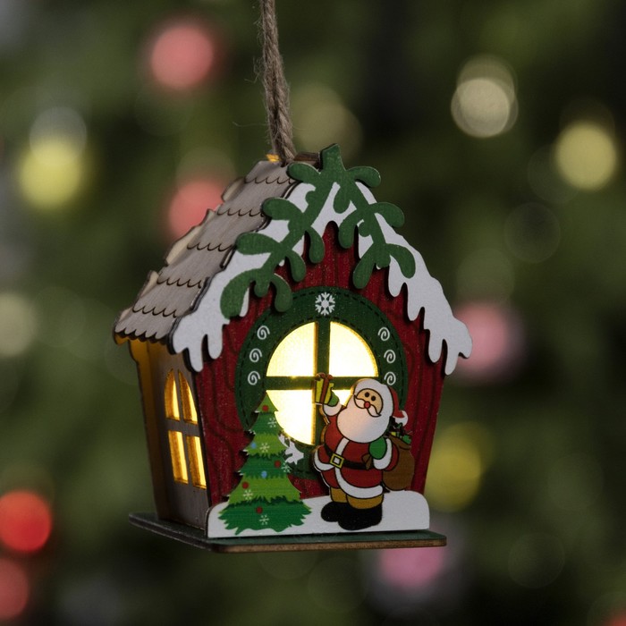 

Елочная игрушка Luazon lighting Избушка санты Р00011586 1 шт. красный, Избушка санты