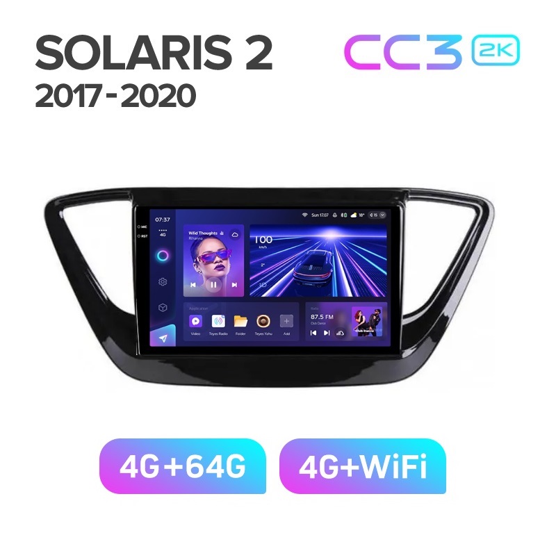 Магнитола TEYES HYUNDAI SOLARIS 2 2017-2018 гчерная рамка CC3 2K 464ГБ 3589000₽