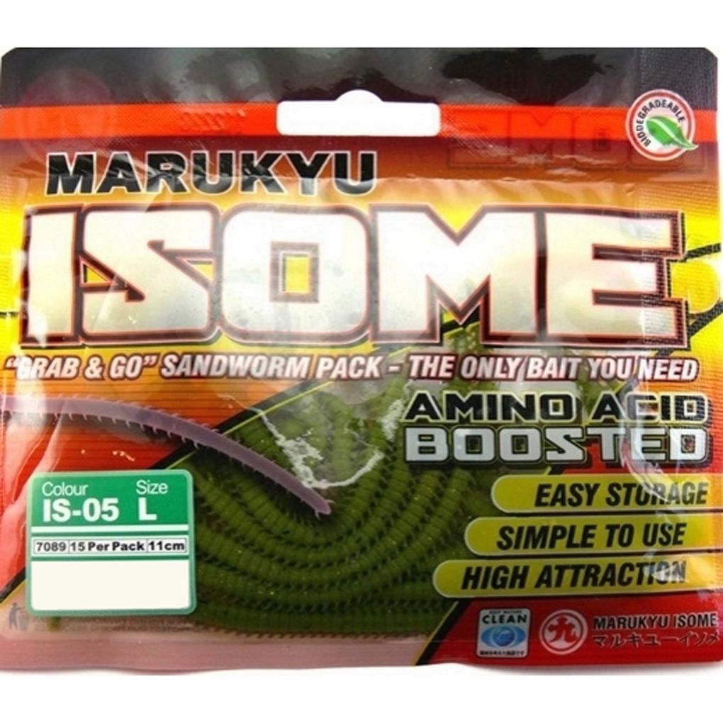 

Силиконовая приманка Marukyu Isome L IS05 #Green sandworm, Isome