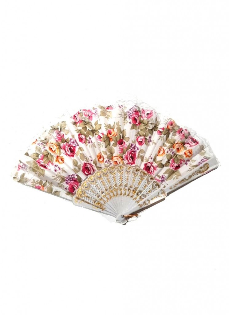 

Складной кружевной веер с цветным пластиковым основанием, 24 см (Цвет: Белый ), 00113718