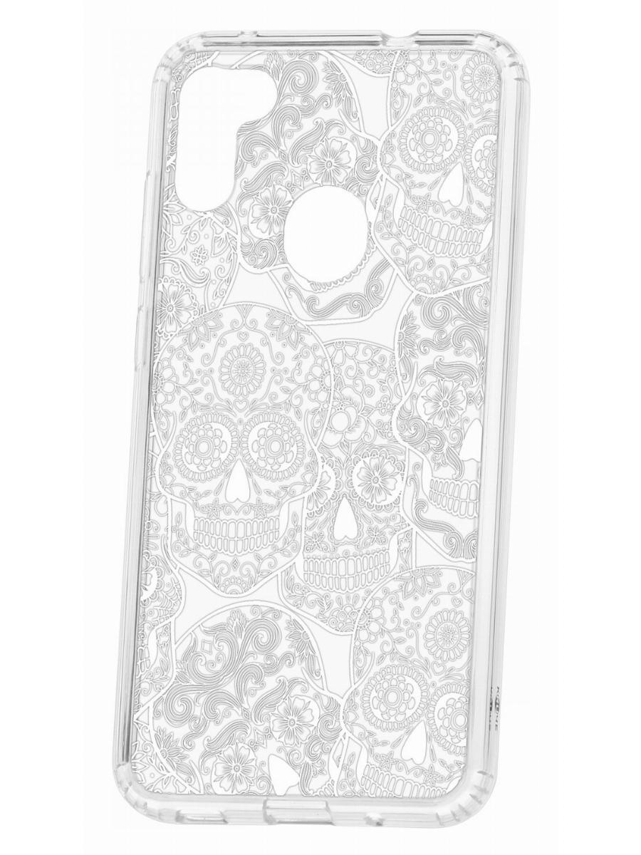 фото Чехол на samsung m11, a11 kruche print skull white,противоударный бампер,с защитой камеры кruче