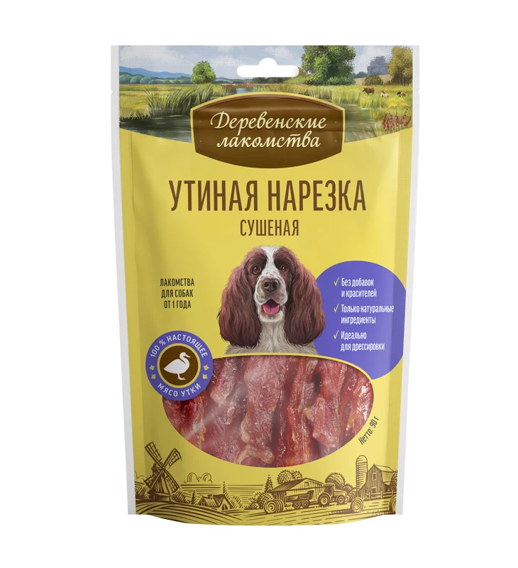 

Лакомство для собак Деревенские лакомства Утиная нарезка сушеная, 90г