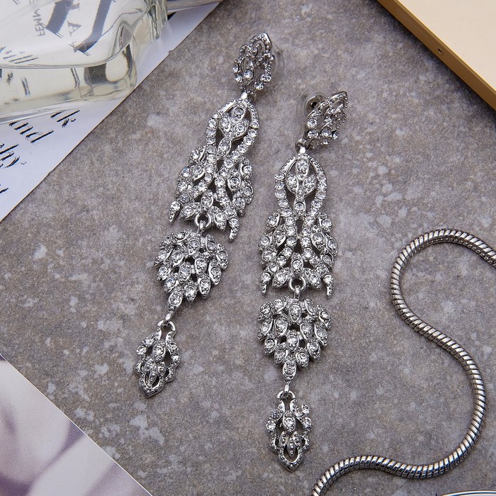 

Серьги подвески из бижутерного сплава Queen Fair висячие, Ажурные, восторг, стразы, висячие, со стразами, Ажурные, восторг