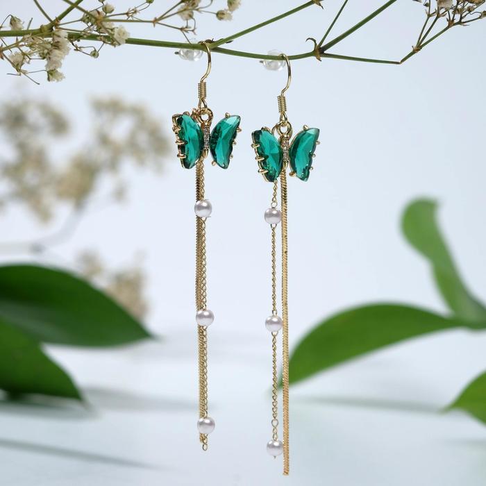 

Серьги Queen fair висячие, со стразами, Бабочки, полупрозрачные, зеленые, в золоте, висячие, со стразами, Бабочки, полупрозрачные, зеленые, в золоте