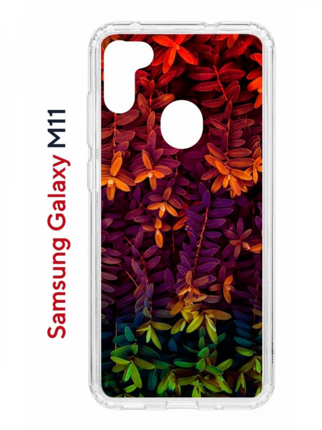 фото Чехол на samsung m11, a11 kruche print neon leaves,противоударный бампер,с защитой камеры кruче