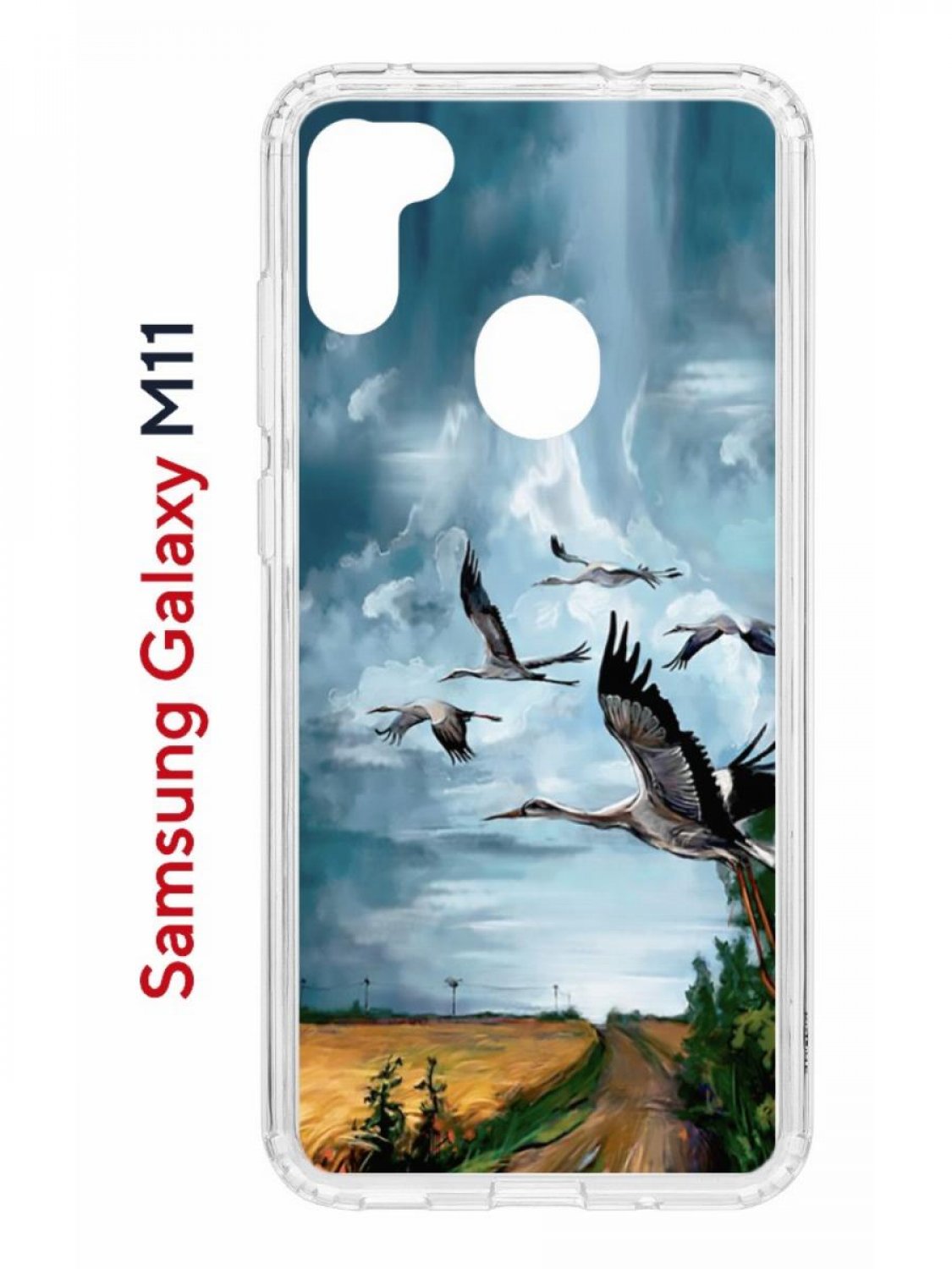 

Чехол на Samsung M11, A11 Kruche Print Журавли,противоударный бампер,с защитой камеры, Прозрачный;голубой;коричневый;белый, Самсунг Галакси А11/М11