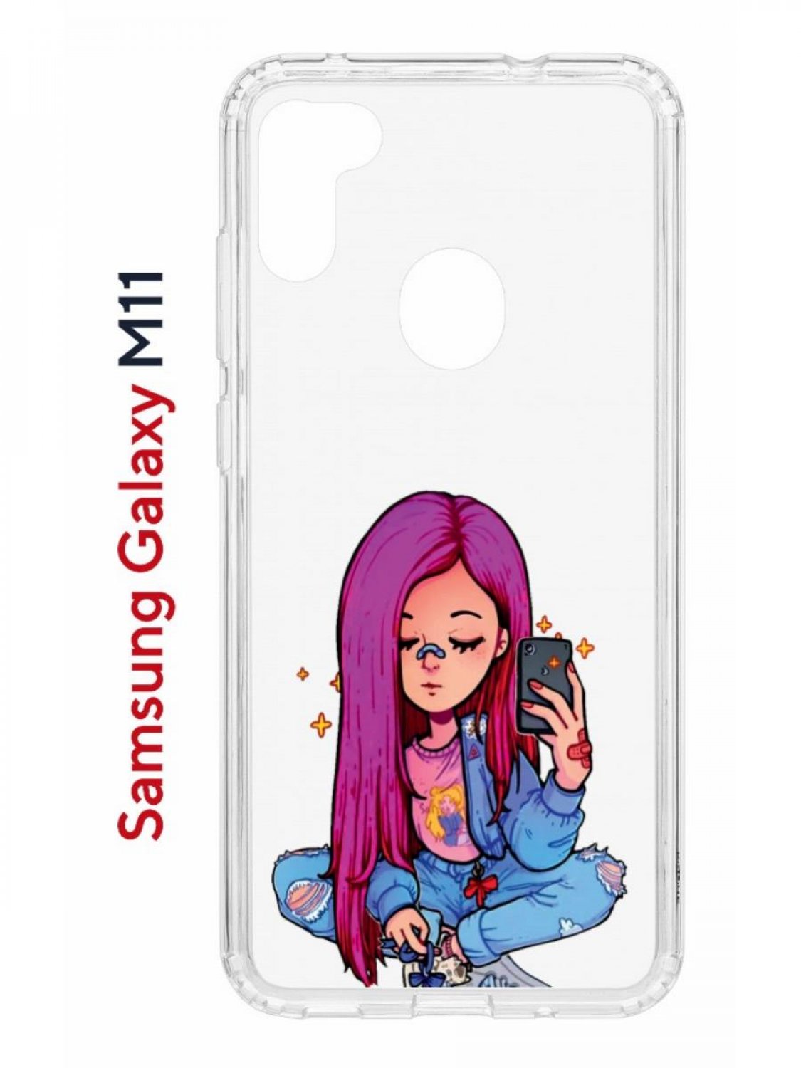 фото Чехол на samsung m11, a11 kruche print pink hair,противоударный бампер,с защитой камеры кruче