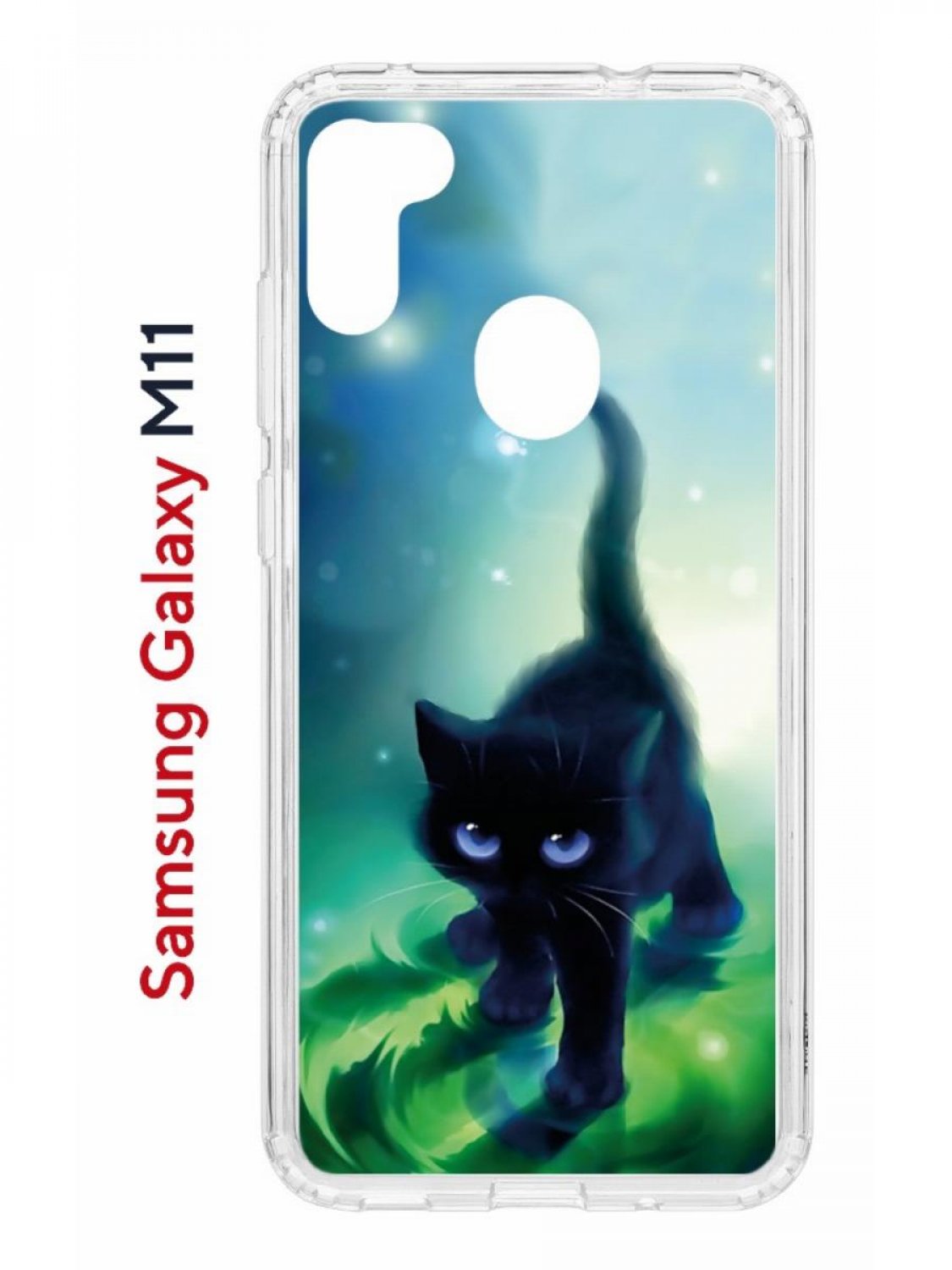 

Чехол на Samsung M11, A11 Kruche Print Черный кот,противоударный бампер,с защитой камеры, Прозрачный;зеленый;синий;голубой, Самсунг Галакси А11/М11