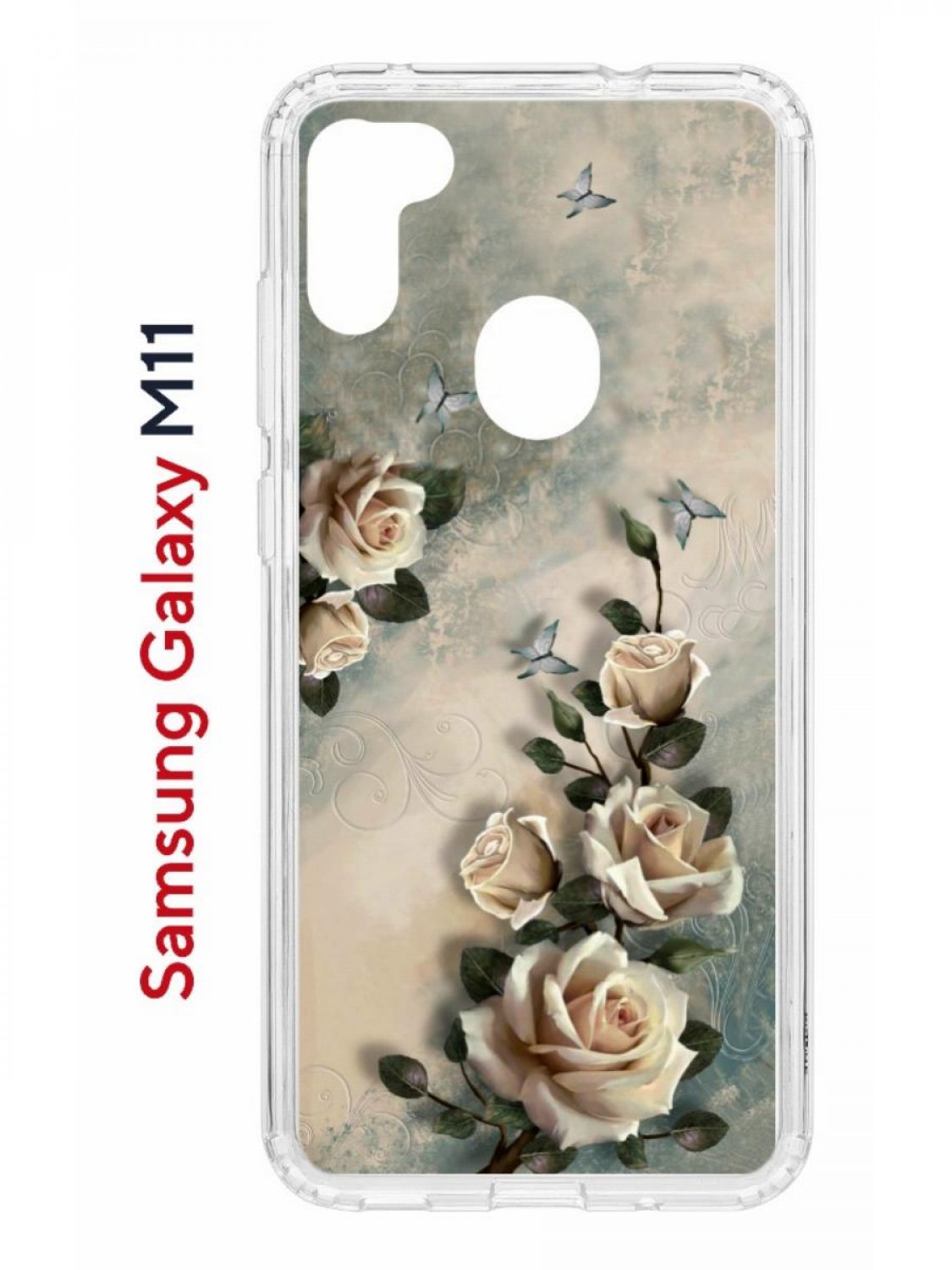 Чехол на Samsung M11, A11 Kruche Print Белая роза,противоударный бампер,с защитой камеры
